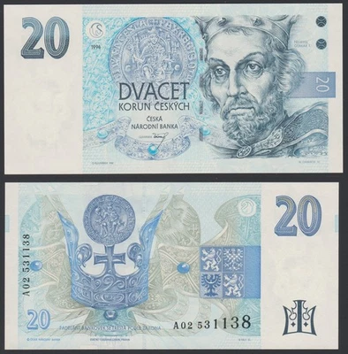 Czech Republic Czechia 20 korun 1994 King Premysl Otakar I P10a Prefix A02 UNC - Image 1 of 4