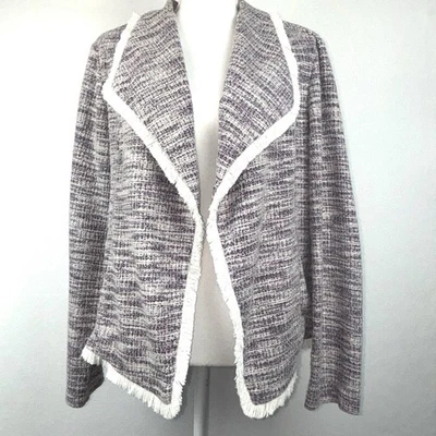 Blazer Adrienne Vittadini púrpura elástico tweed frente abierto flecos para mujer XL Foto 1 de 4