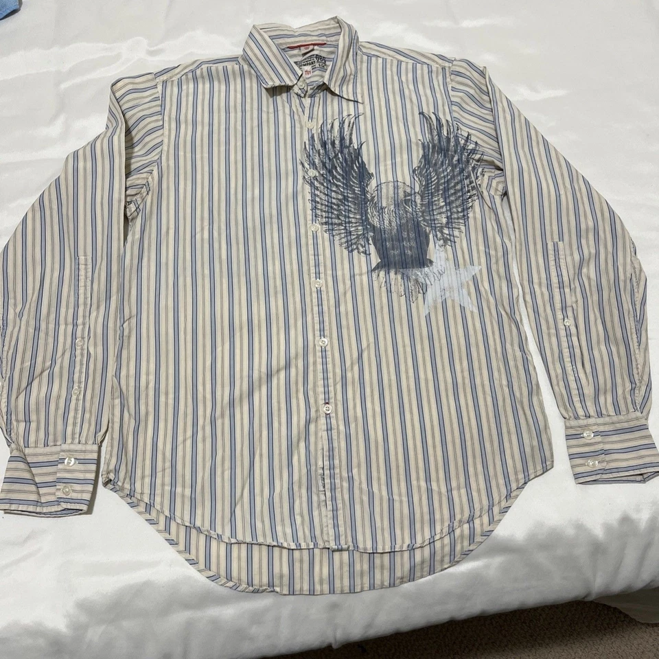 Guess Vintage 80s 90s Long Sleeve Button-Up Shirt Eagle Numbers Graphic Men M - Image 1 of 4