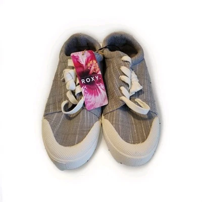 Roxy Pierview 帆布低帮靠垫运动鞋女式 8 系带灰色舒适鞋 — 第 1/4 张图片