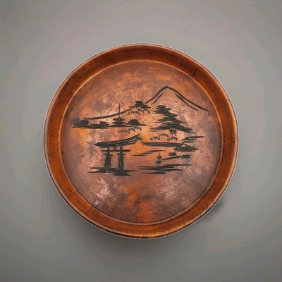 Cuenco tallado en madera asiático monte japonés escena del templo Fuji - 9" Foto 1 de 3