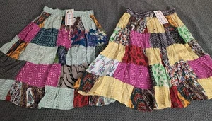 2 Just Cruising 90s Hippie Patchwork Broomstick Peasant Crinkle Maxi Skirt NWT - Picture 1 of 13