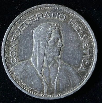 1932 Switzerland Silver 5 Francs, Free US Shipping! - Image 1 of 2