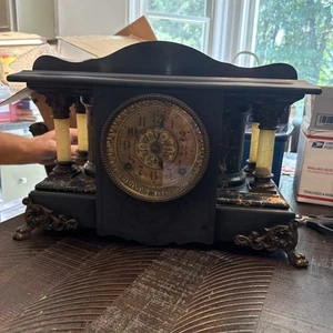 Gorgeous Antique Seth Thomas Shasta Adamantine Mantel Clock 7"x17" Marbled Works - Picture 1 of 18