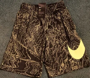 NWT Nike Boys YLG Black/Neon Yellow Squiggle Dri-Fit Training Shorts Large - Picture 1 of 3