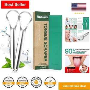 Medical Grade Stainless Steel Tongue Scraper 2 Pack - Cure Bad Breath - BPA Free - Picture 1 of 8