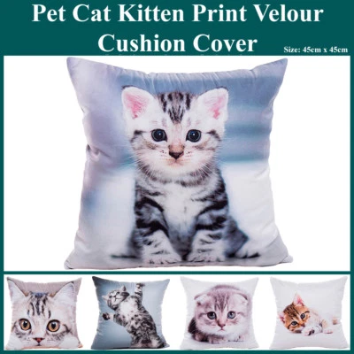 Pet Cat Kitten Portrait Print Velvet Cushion Cover Throw Pillow Case Homeware - image 1 of 3