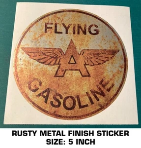 FLYING GASOLINE RUSTY METAL FINISH DECAL STICKER VINTAGE LOOK DISTRESSED - Picture 1 of 2