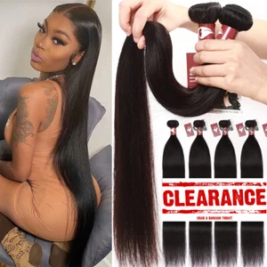 100% Virgin Hair Bundles Weaves Long-Straight Brazilian Sewing #Black Human Hair - Picture 1 of 13