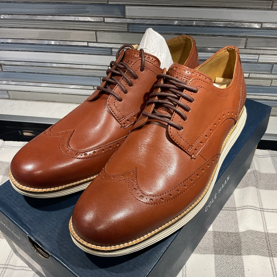 Cole Haan Original Grand Shortwing Lace up Shoes Woodbury/ivory C26471 Size 9 M