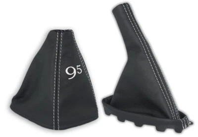 FOR SAAB 9-5 YS3E 97-2010 GEAR BOOT + HANDBRAKE GAITER LEATHER EMBROIDERY WHITE - Image 1 of 3