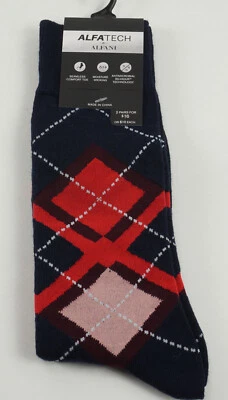 1 Pair of New Alfani Men's 7-12 Blue Red Argyle Seamless Antimicrobial Socks - Image 1 of 4