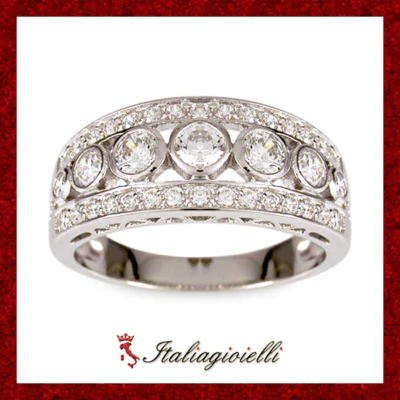 Splendente Anello a Fascia Brillante in Argento 925 Rodiato Oro Bianco - Immagine 1 di 4