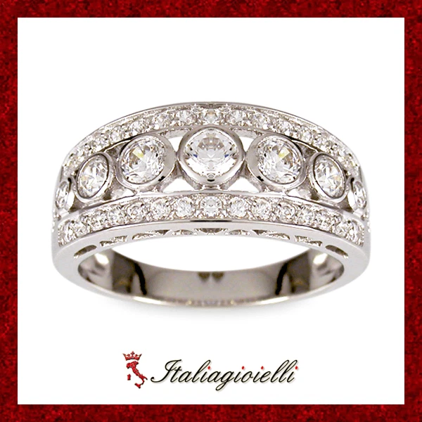 Splendente Anello a Fascia Brillante in Argento 925 Rodiato Oro Bianco - Immagine 1 di 4