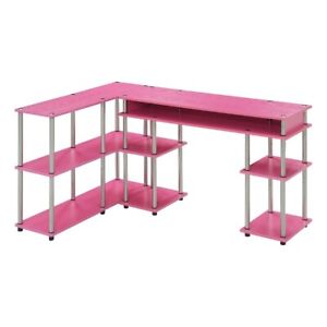 Pemberly Row No-Tools Desk and Console Table Set in Pink Wood Finish