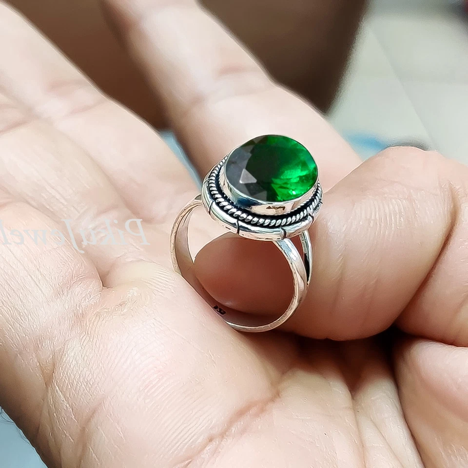 Chrome Diopside Oval Gemstone Ring 925 Sterling Silver New Art Man's Jewelry - Image 1 of 4