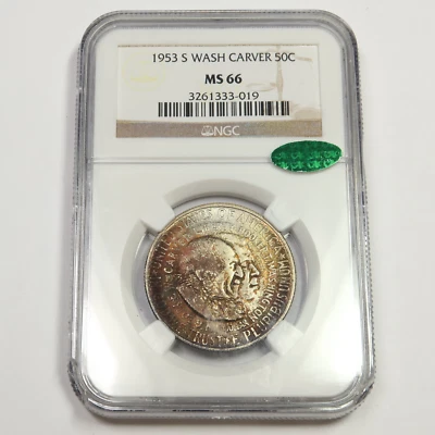 1953 S NGC CAC MS66 - TONED Silver Washington Carver Half Dollar Coin #48987A - Image 1 of 4
