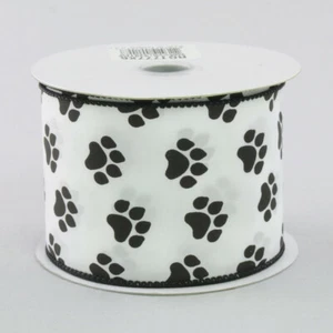 10 Yards Pfotenabdruck Pfotenabdruck Hund Katze schwarz weiß Drahtband 2 1/2" Breite 30 Fuß Rolle - Bild 1 von 2