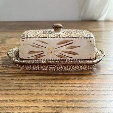 Temptations By Tara Old World Butter Dish With Lid QVC Stoneware Brown Beige