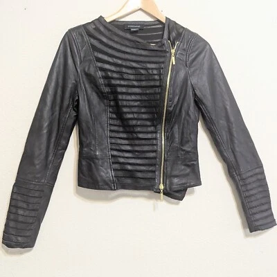 Chaqueta de cuero Marciano, cuero de cordero, corte femenino, estilo moto, talla XSmall Foto 1 de 4