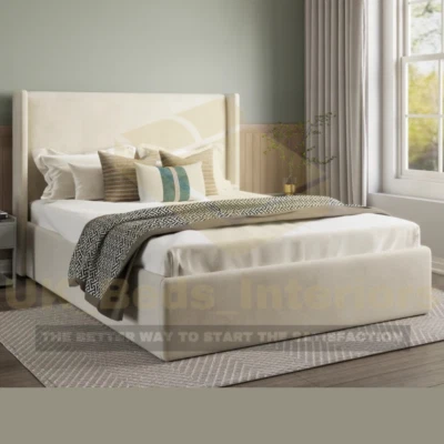 BSSPOKE GROUP Winged back Bed Frame Plush Velvet Upholstered Liftup Storage&Mattress All Sizes