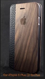 iPhone 6/6S Plus Wood Flip Case 100% Wood/Leather - LARGER IPHONE 6/6s PLUS ONLY - Picture 1 of 12