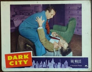Mike Mazurki scrags gambler Charlton Heston Dark City original Lobby Card 1302