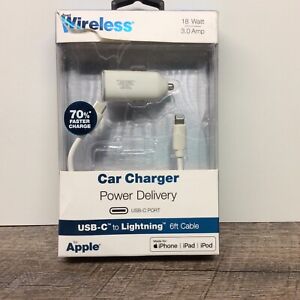 Just Wireless 6ft Lightning to USB-C 18w 3A Car Charger Power Delivery Kit USB-C