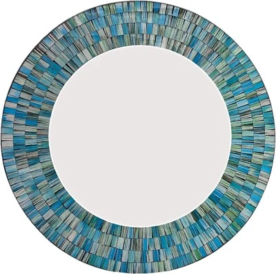 Zorigs - Espejo de mosaico turquesa artesanal, espejo de pared redondo de 24" Foto 1 de 4
