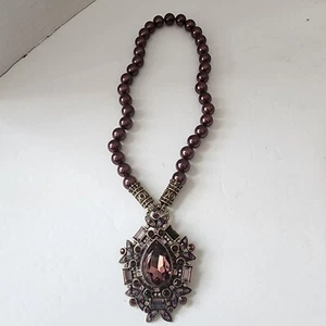 Heidi Daus Necklace Dazzling Decade  Purple Pearl Rhinestone Pendant Brooch READ - Picture 1 of 22