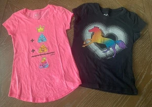 Lot of 2 Justice Short Sleeve Graphic T Shirts Size 7 Cotton - Picture 1 of 6