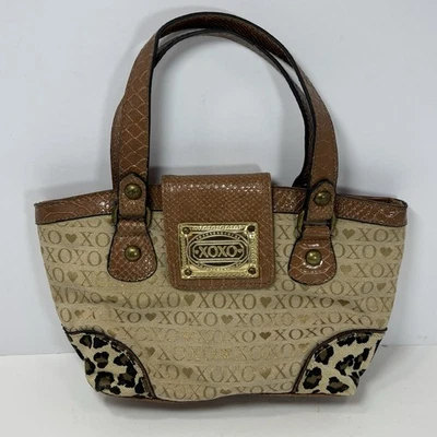 VTG XOXO Small Handbag Purse XO Pattern Brown Leopard Cloth Gold Buckle Y2K - Image 1 of 4