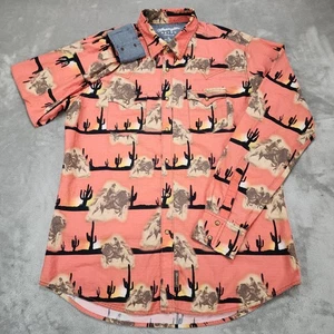 Wrangler Retro Hemd Herren XL orange Western Cowboy Pearl Snap Rodeo Kaktus Print - Bild 1 von 13