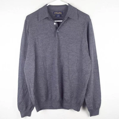Suéter Polo Brooks Brothers Hombres L Extra Fino Italiano 100% Lana Merino Gris Oscuro Foto 1 de 4