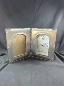 Double Sided Antique Silver Danbury Clock & Picture Photo Frame 1st Anniversary - Picture 1 of 8