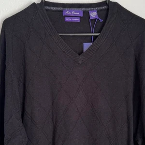 Alan Flusser Baumwolle Kaschmir schwarz Argyle V-Ausschnitt Pullover Herren XXL - Bild 1 von 10