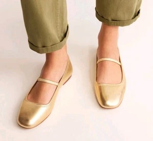 Boden Thea Mary Jane Ballet Pisos Cuero Metálico Dorado PVP £110 4/37 Nuevo H5 - Imagen 1 de 8