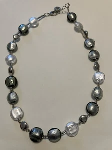 Antica Murrina Venezia Silver tone Black Gray White Murano Glass necklace 16” - Picture 1 of 4