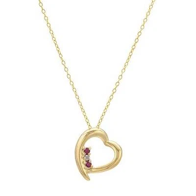 Collar Corazón con Un Diamante y Rubí Creado en Plata Chapada en Oro 14K/925 18" Foto 1 de 2