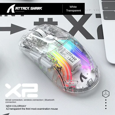 ATTACK SHARK X2 Pro Triple Mode Wireless Transparent Shell Gaming Mouse RGB Rech - Image 1 of 4