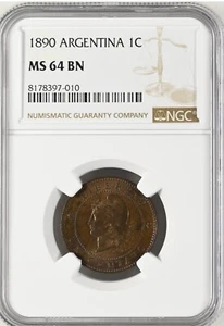 Argentina 1 UN 1890 Centavo NGC MS64 BN - Picture 1 of 6