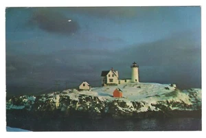 ME Nubble Lighthouse Winter Snow Scene Postcard - Picture 1 of 2