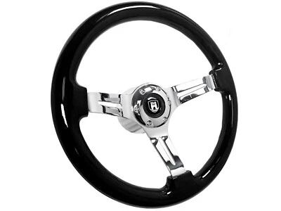 1960-74.5 VW Volkswagen Beetle Bug Black Wood Steering Wheel Chrome Kit 14" - Image 1 of 4