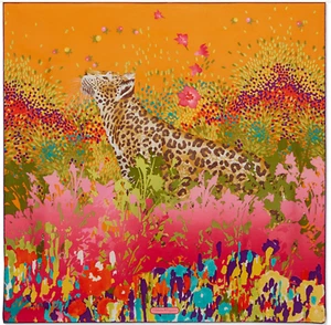 Salvatore Ferragamo Envoltura de Seda Animal Leopardo en Jardín Floral Bufanda Multicolor - Imagen 1 de 14