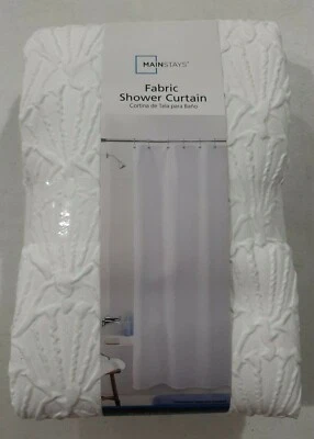 Cortina de ducha de tela Mainstays conchas blancas 72 x 72 nueva blanca Foto 1 de 4