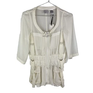 Byron Lars Beauty Mark Women’s 3/4 Sleeve Sheer Ruffled Corset Blouse Ivory Sz 2 - Picture 1 of 13