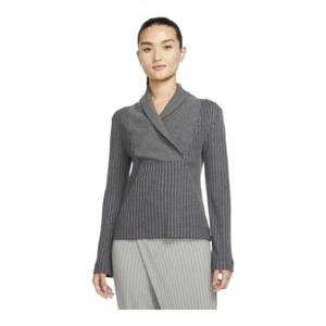Nike Women's Sweater Yoga Luxe Fuzzy Ribbed Cover-Up Light Grey DD5828-010 - Picture 1 of 7