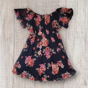 Torrid Women's Dress Size 00 Black Floral Chiffon Skater Lined Elastic Shoulders - Picture 1 of 12