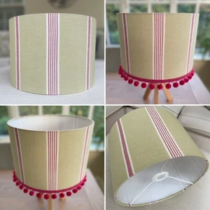 Susie Watson Henley Stripe Green Raspberry Fabric Lampshade Optional Pompom trim - Picture 1 of 19