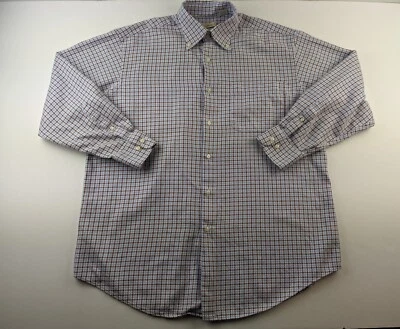 Camisa de lujo Peter Millar para hombre L azul marrón a cuadros manga larga con botones Foto 1 de 4